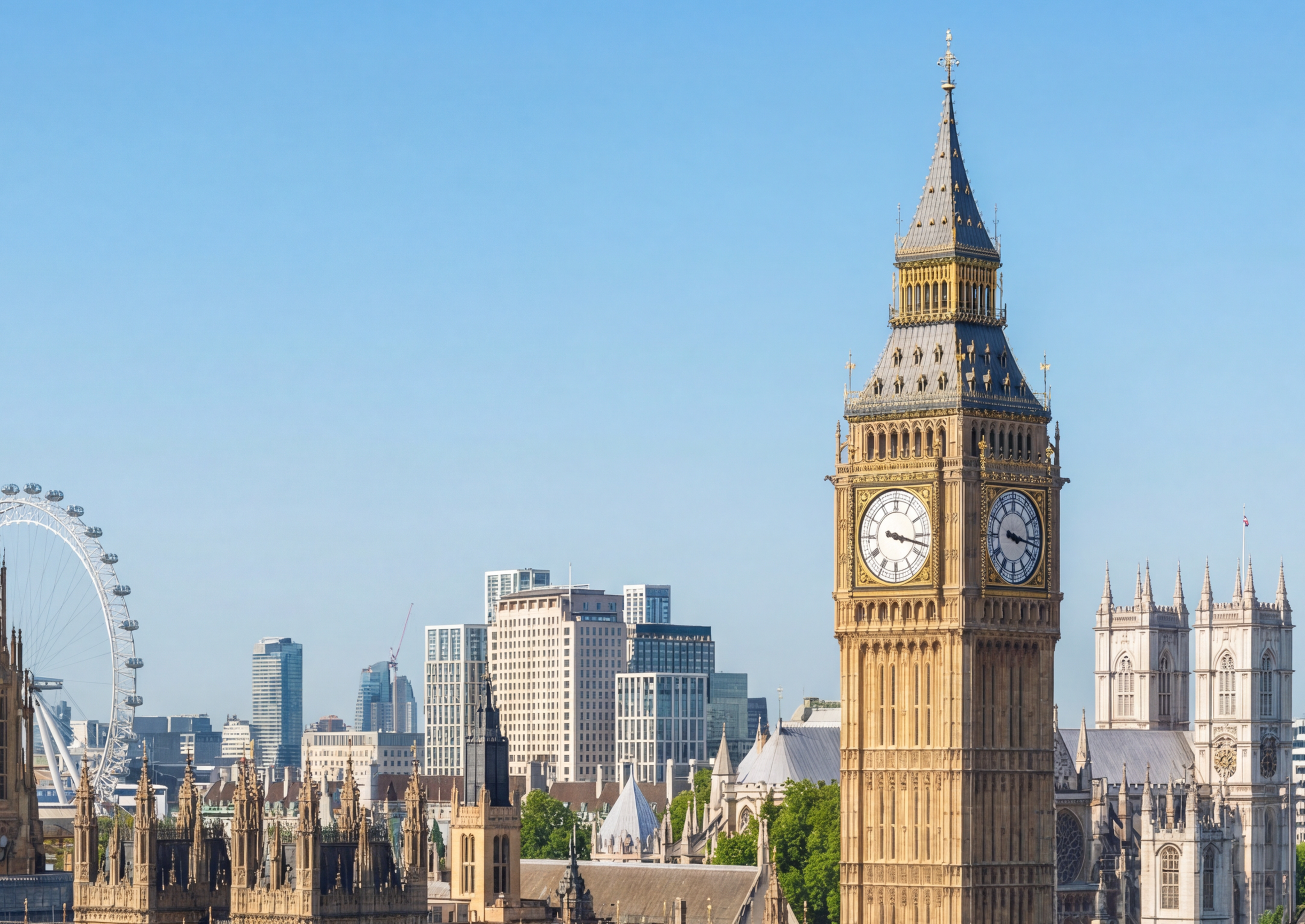 London skyline with Big Ben and the Houses of Parliament